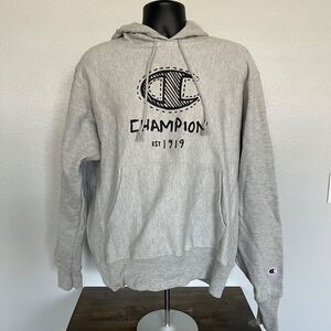 Champion Hoodie Mens Medium Logo 1919 Reverse Weave Gray Sweatshirt Hooded